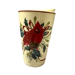 Lenox Winter Greetings Christmas Porcelain Top 12oz. Travel Mug Cardinal